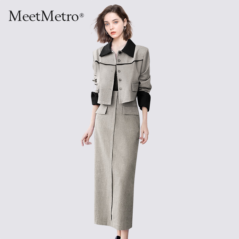 撞色拼接套装穿搭分享 | 高腰半身裙+短外套，时尚感拉满！