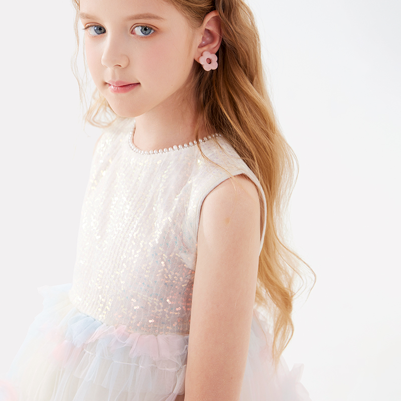 多妙屋女童无袖连衣裙：亮片网纱公主裙，小公主的梦幻之选