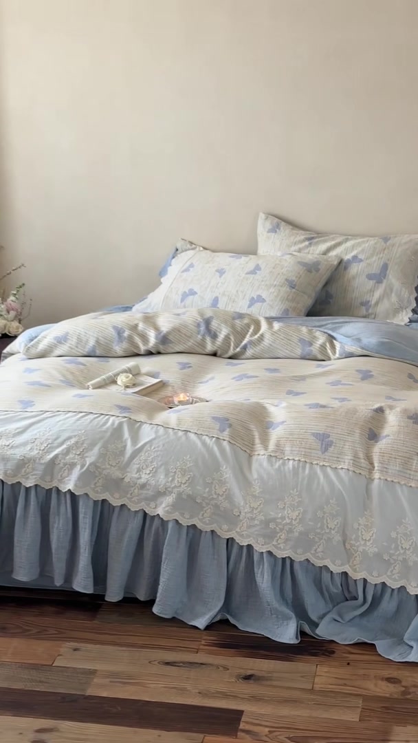 MACT法式全棉双层纱布四件套：浪漫蕾丝与柔软透气的完美结合