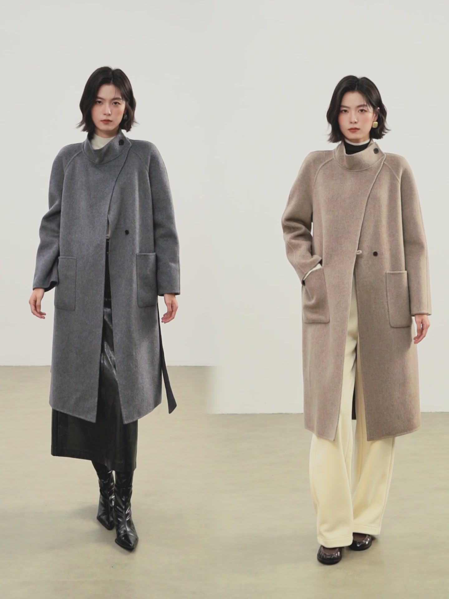 佧茜文双面呢大衣，不对称立领设计，让你在冬季也能穿出高级感！