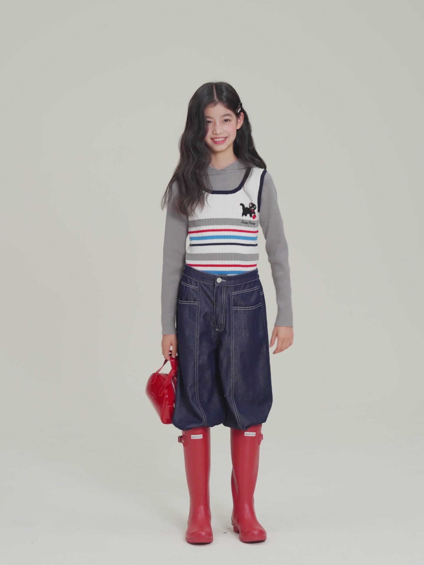 Barry Banny 女童假两件条纹针织衫：秋日萌娃的百搭“小心机”