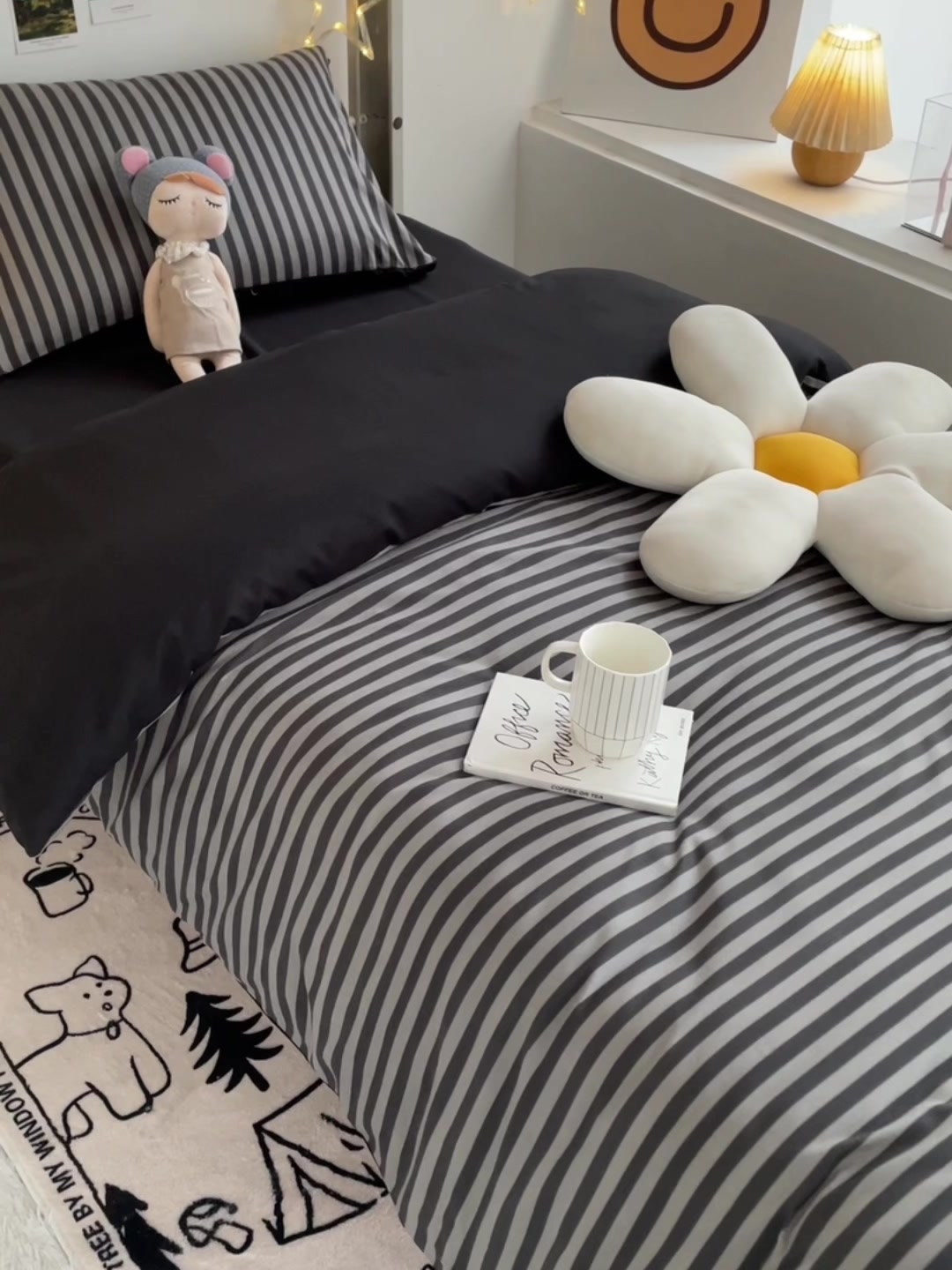 开学季宿舍必备！条纹水洗棉三件套，亲肤又时尚，爸妈都夸好！