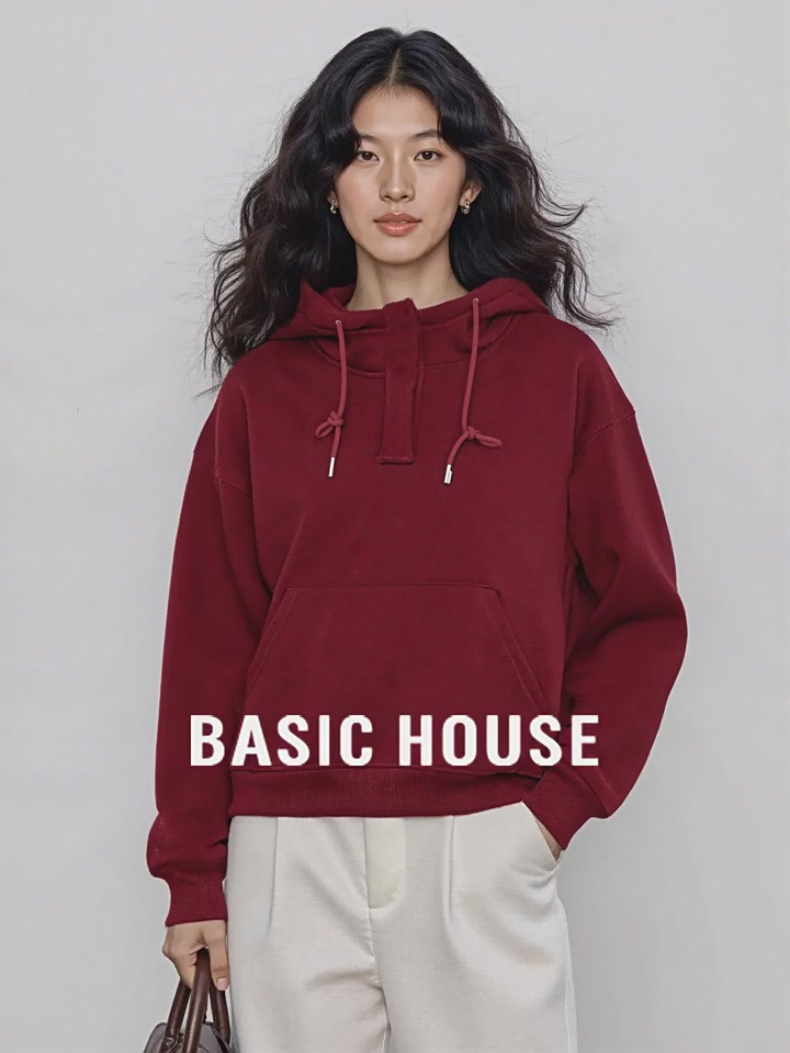 本命年必入！百家好BASICHOUSE红色加绒卫衣，慵懒风也能这么有质感？