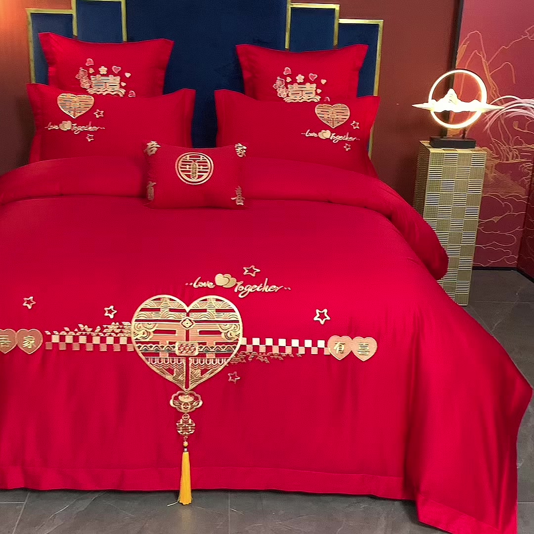 添富贵新中式婚庆刺绣四件套：一场红与金的奢华邂逅