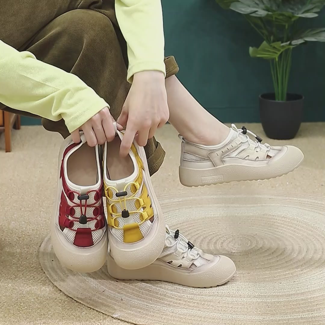 保罗·盖帝PLO·CART 夏季外穿包头休闲凉鞋女镂空透气运动一脚蹬女鞋红色薄款网鞋体验报告：一脚蹬出夏天的快乐，但钱包有点痛
