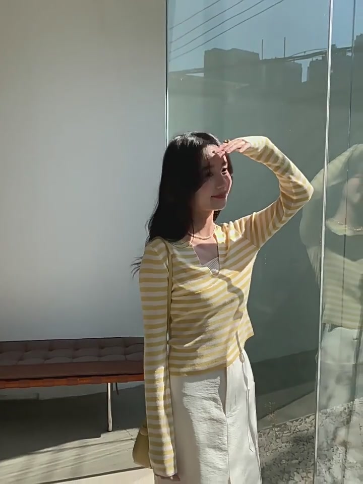 赢夫人条纹针织衫｜V领假两件，薄款显瘦绝了！