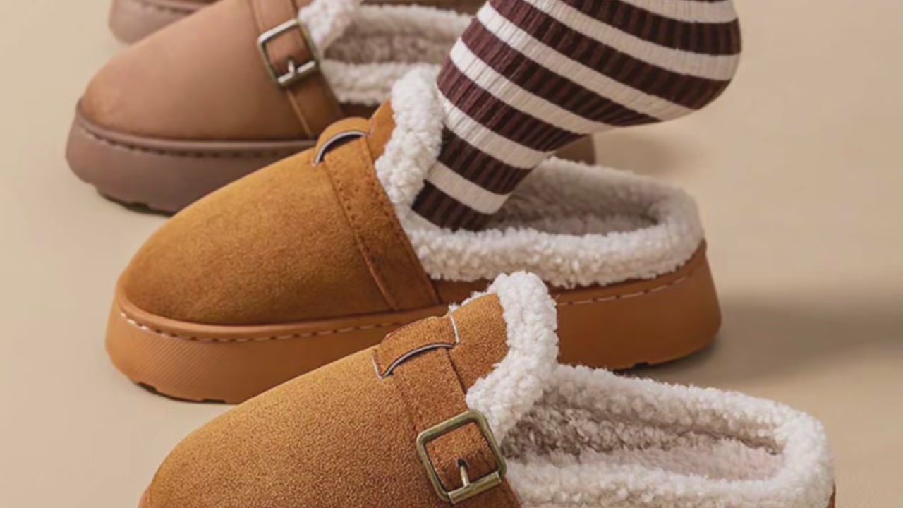 冬天穿这双半拖棉鞋，我直接封神了！🔥