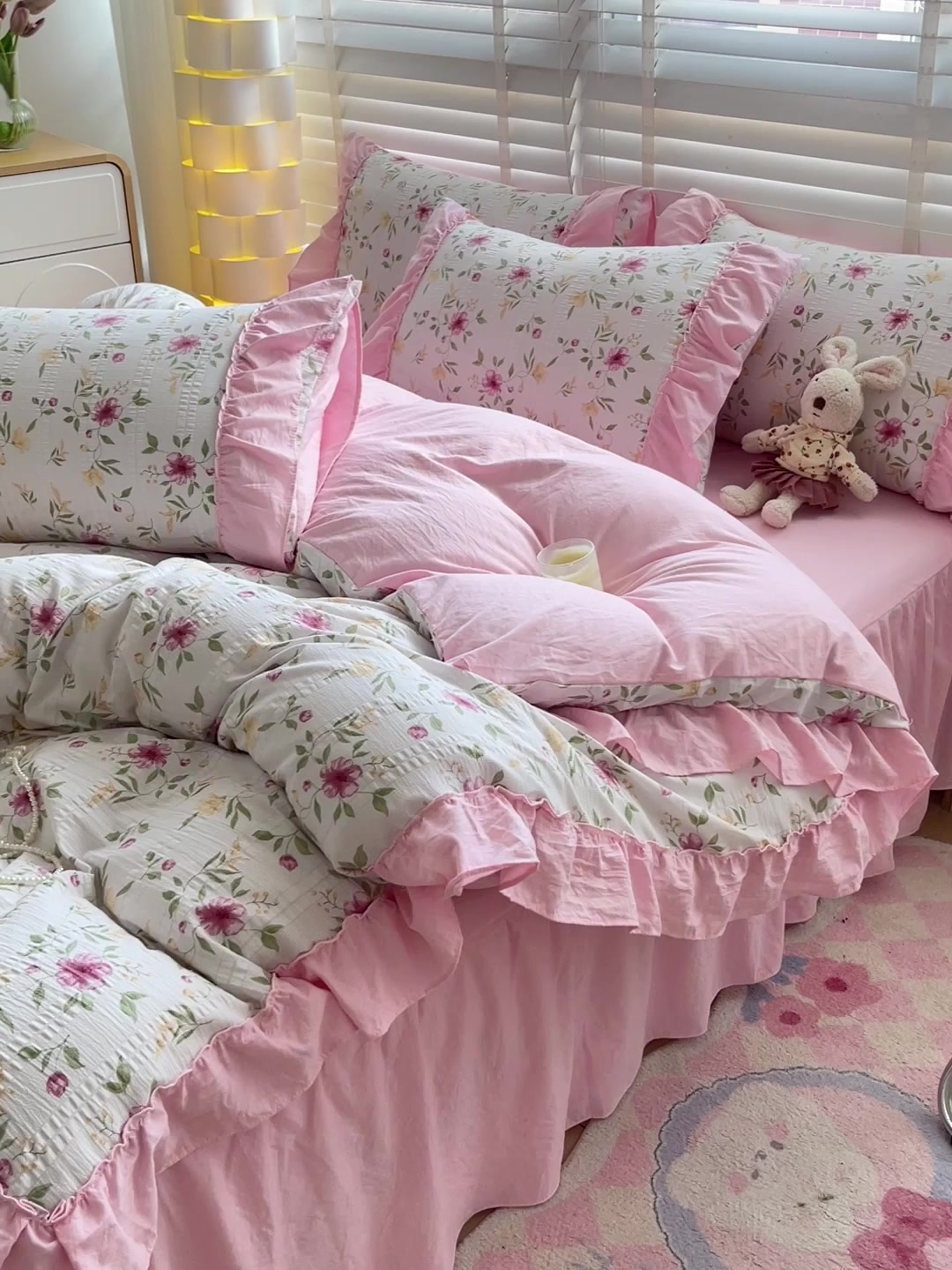 韩国ins风提花云纱四件套，我的卧室瞬间变高级！