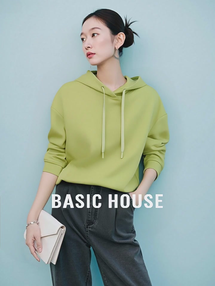 百家好BASICHOUSE 2026春季慵懒绿色加厚连帽卫衣：活力领袖的春季战袍，绿色控必入！