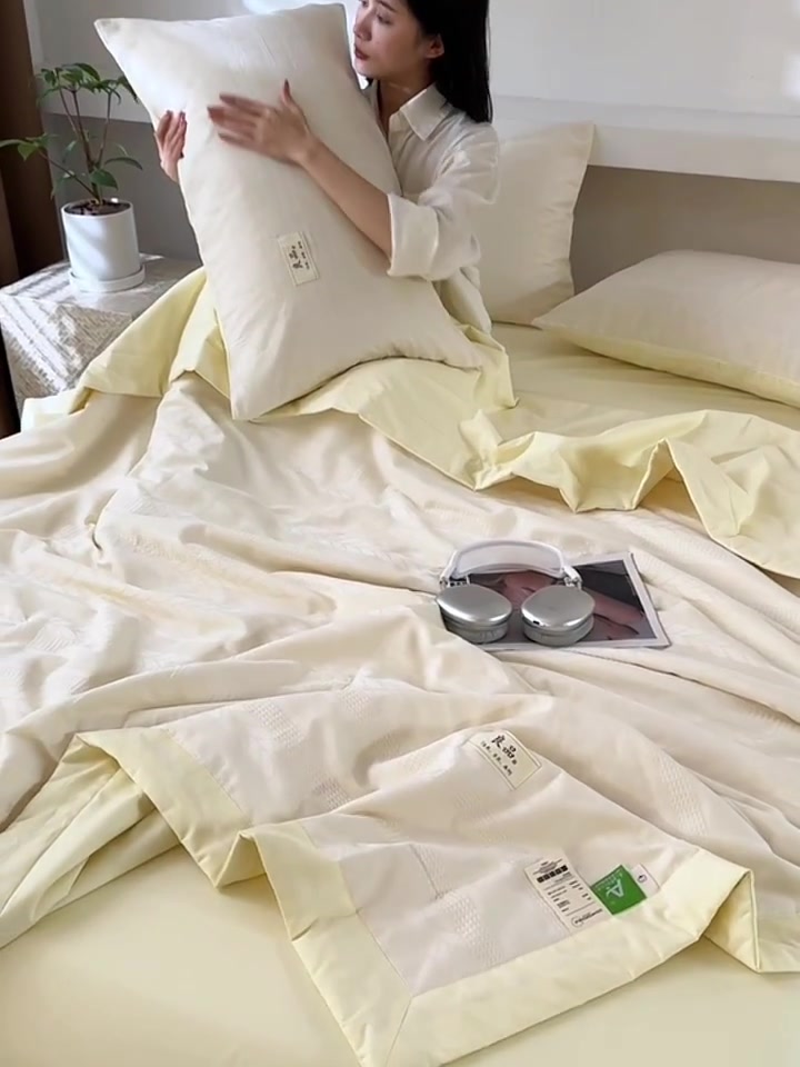 夏天睡出幸福感！池羽大豆夏被四件套，纯棉A类提花，机洗超方便！