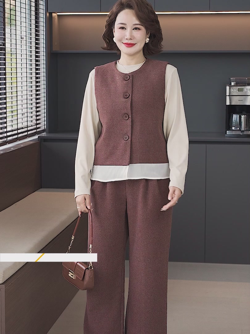 妈妈也能穿出高级感！这套秋装三件套太显气质了