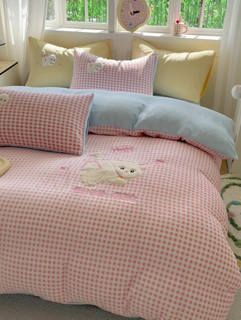 爸妈的温暖小窝：A类毛兔毛贴布绣四件套，冬季必备的可爱神器！