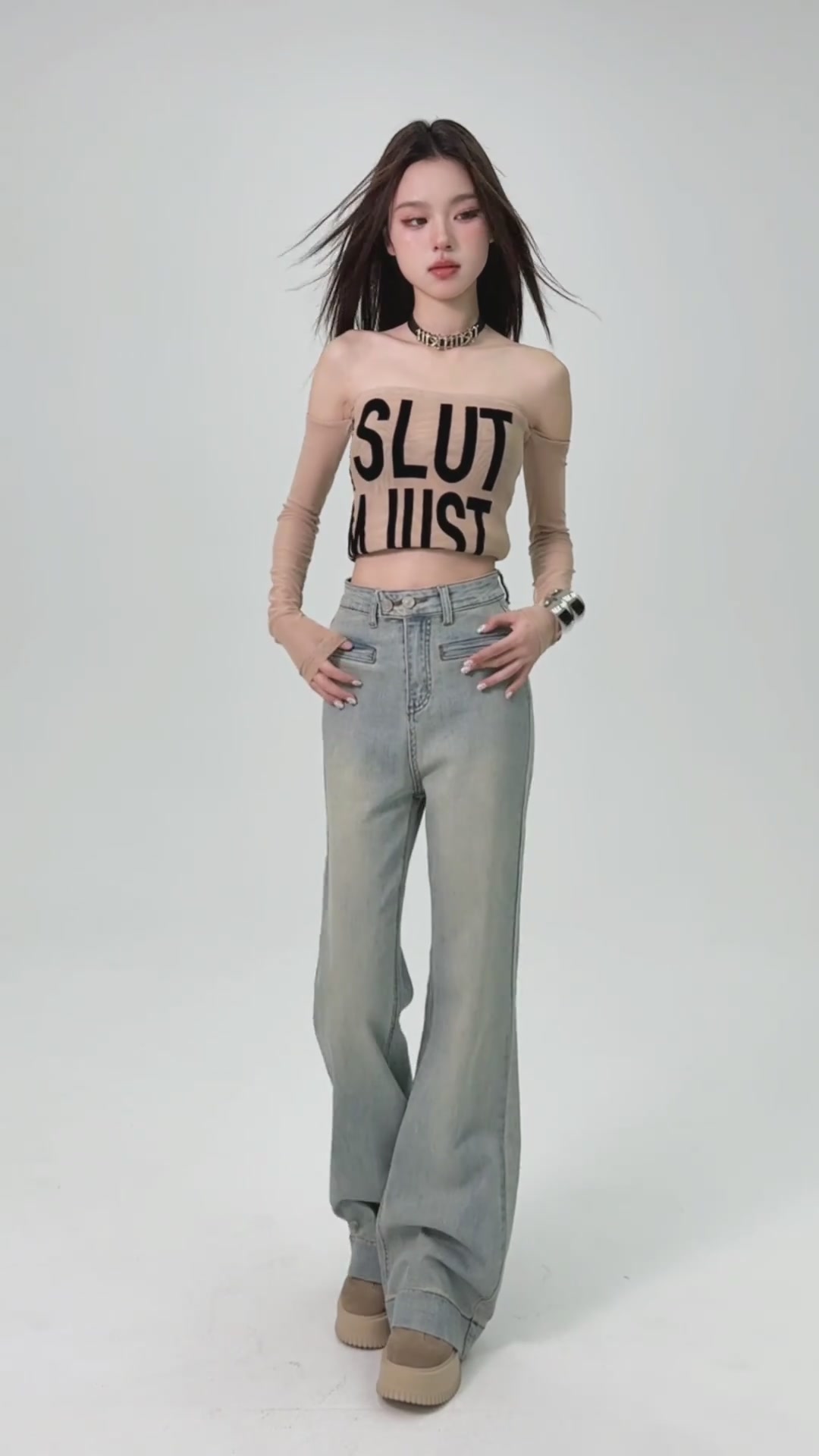 歌谛婕微喇叭牛仔裤测评：腰头设计绝了，显瘦效果堪比PS！