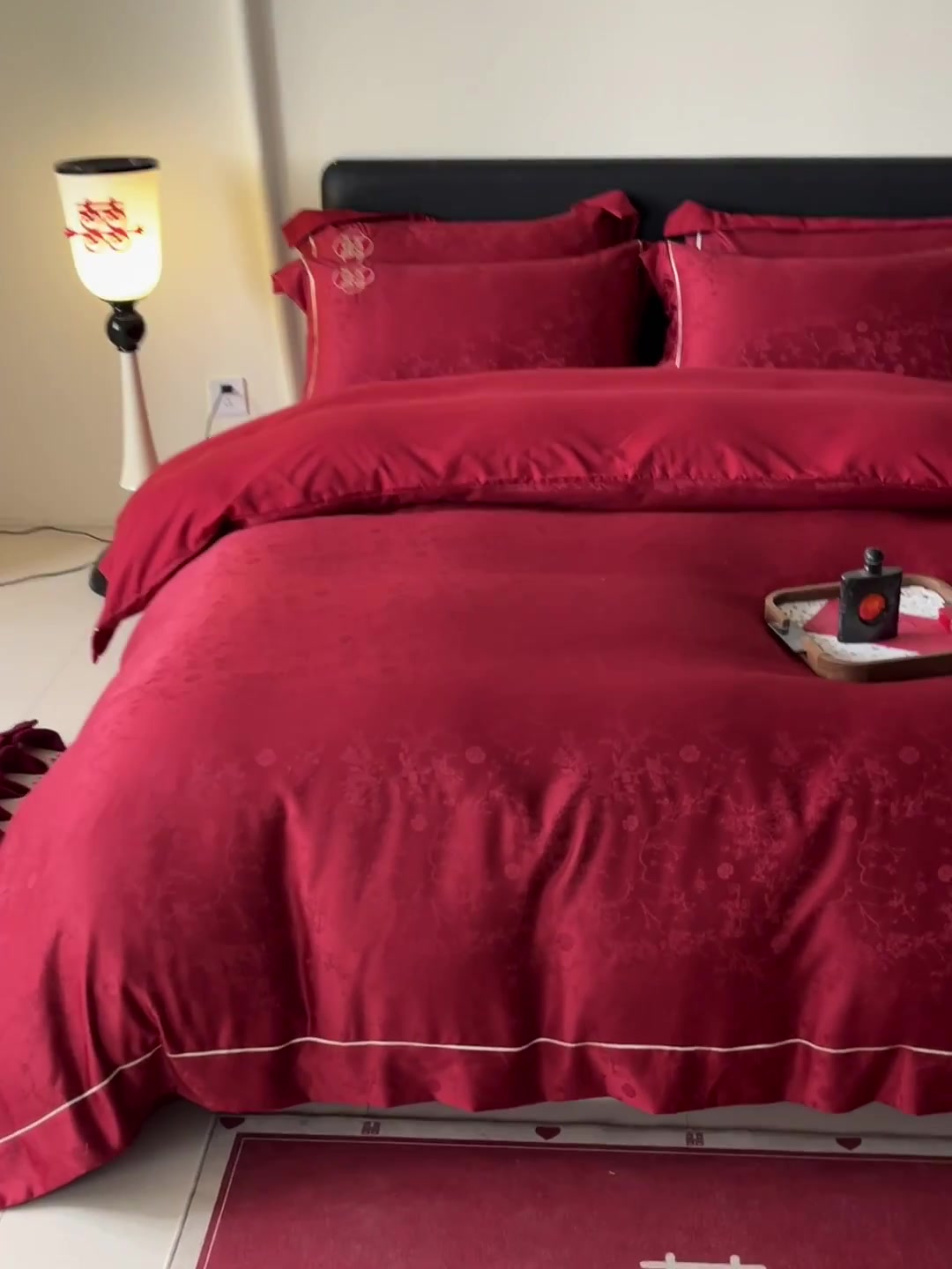 皇力士中式提花结婚四件套：红得高级，细节控的婚房好物！