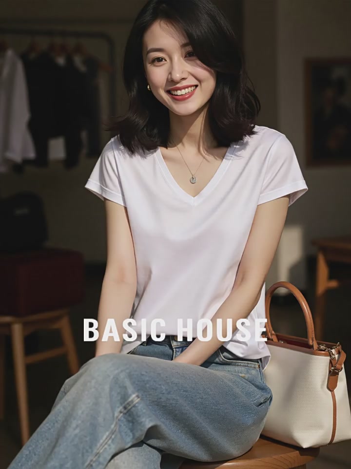 百家好BASICHOUSE白色丝光棉T恤：一件能让你“松弛感”拉满的夏日战袍