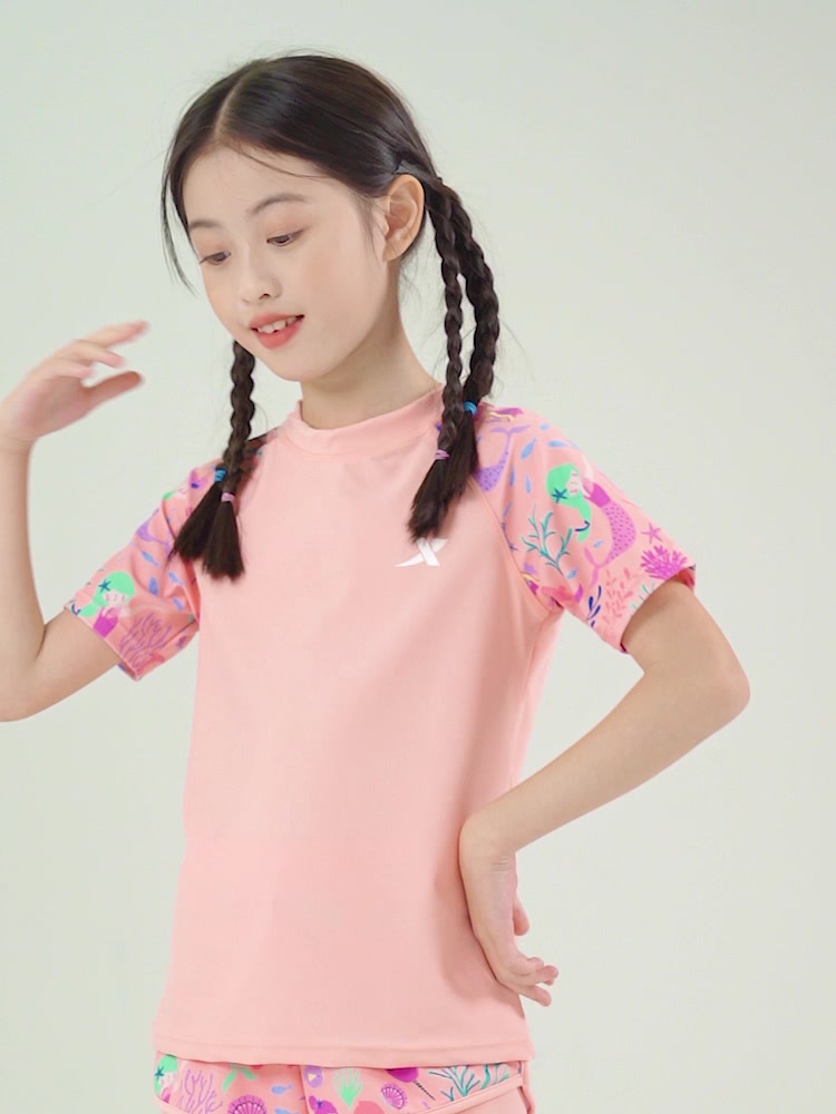 女儿泳池C位出道！特步分体泳衣速干防晒，夏日玩水必备✨