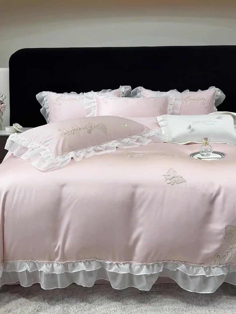 池羽天丝四件套：公主风裸睡体验，夏日凉感天花板！