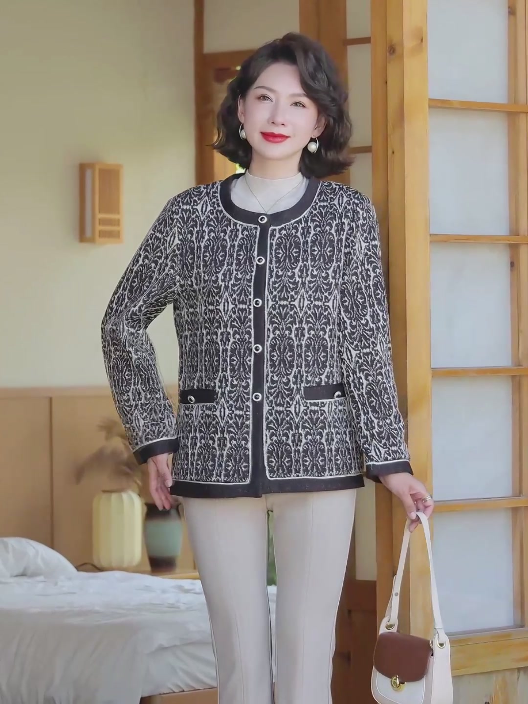 给妈妈挑外套，这件「小香风」开衫真的能穿出洋气感吗？