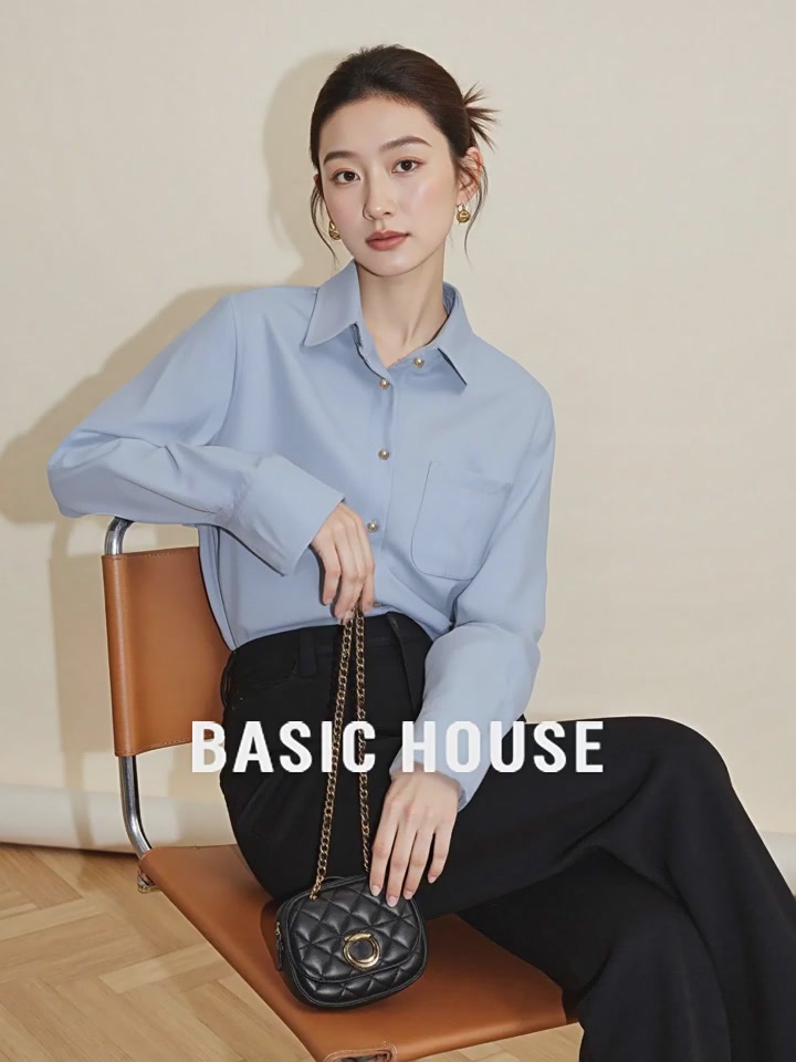 百家好BASICHOUSE蓝色磨毛衬衫：高级感与舒适度的完美结合