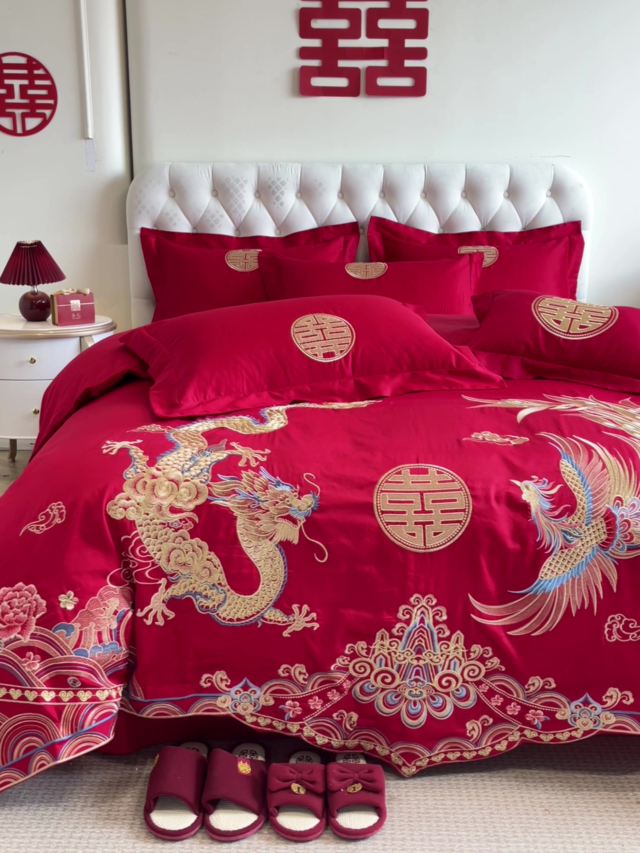 结婚四件套天花板！龙凤刺绣太绝了，婚房瞬间高级感拉满💖