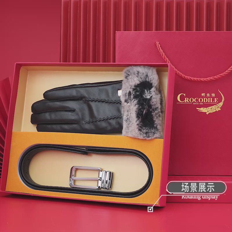 冬日暖心礼盒🎁真皮手套+自动扣腰带，质感与温暖并存