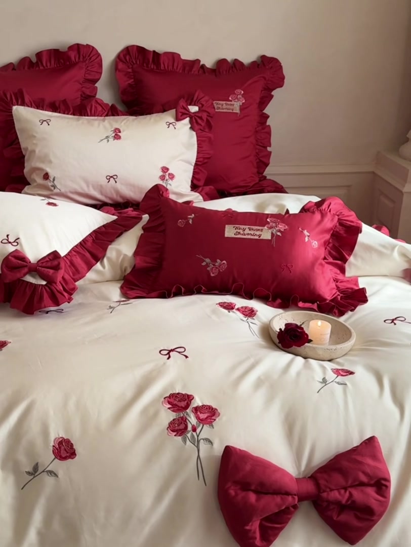 婚礼倒计时！我的玫瑰红婚庆四件套，让卧室秒变浪漫殿堂🌹