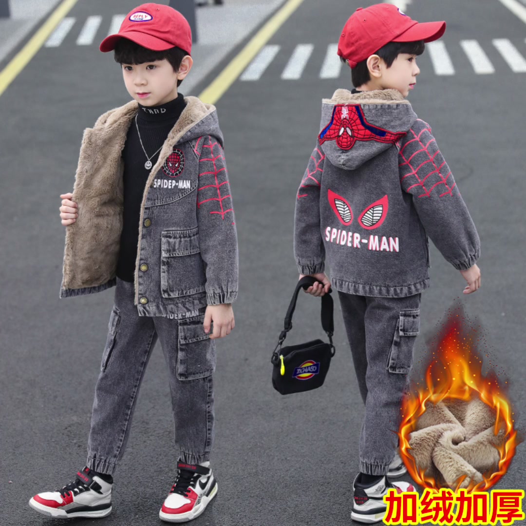 汤姆牛加绒牛仔套装，冬天也能做酷酷的牛仔男孩！