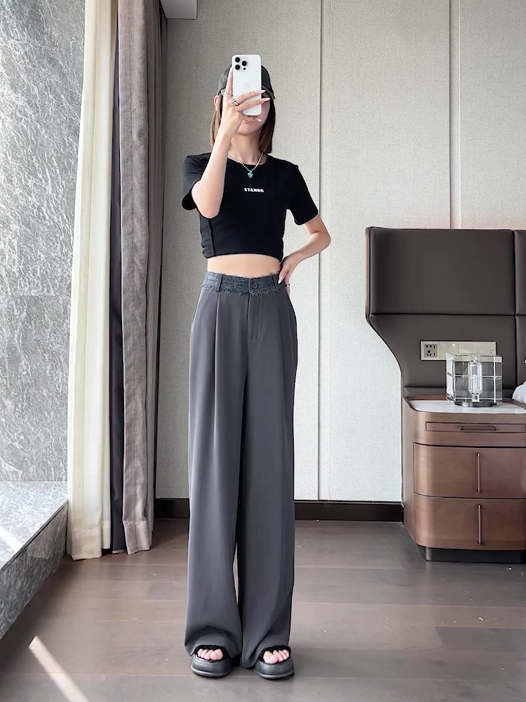 苼荟蕾丝腰西装裤｜高级感拖地裤，夏日通勤穿搭新宠！