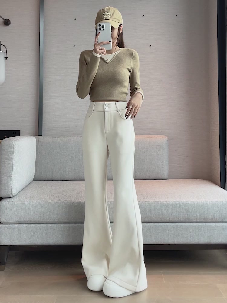 今芙加绒微喇裤：冬天穿出复古感，不贴腿的温暖体验