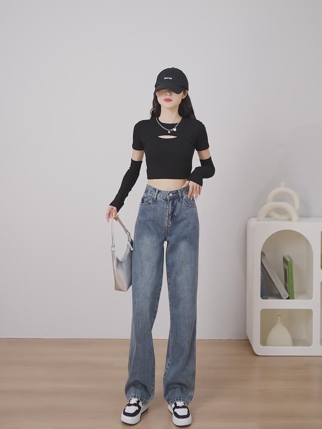 歌谛婕高腰窄版阔腿牛仔裤：小个子也能穿出拖地范儿？