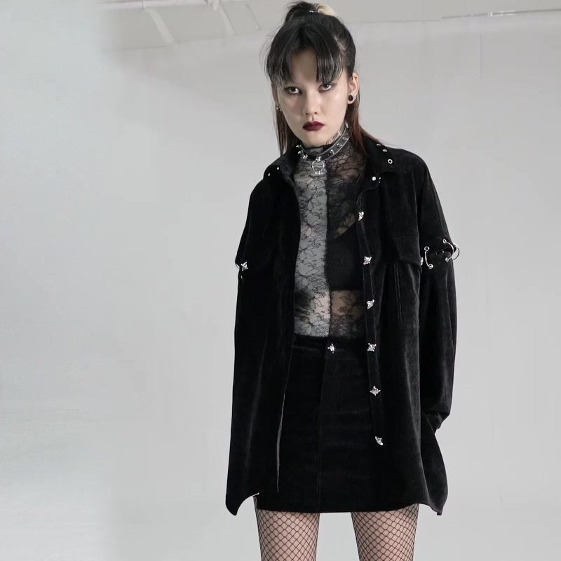 朋克女孩必备！金属丝绒衬衫外套，可拆袖设计太酷了！