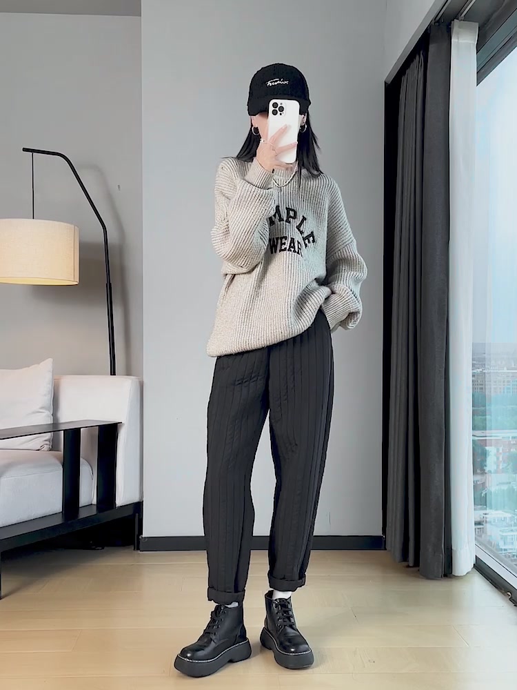 今芙竖条加棉哈伦裤，冬季保暖显瘦神器！