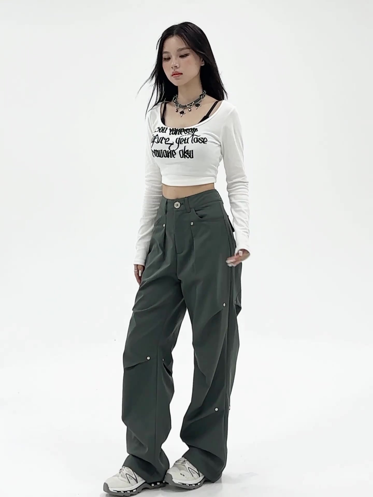 灰色工装裤｜小众设计感，宽松直筒阔腿休闲拖地裤