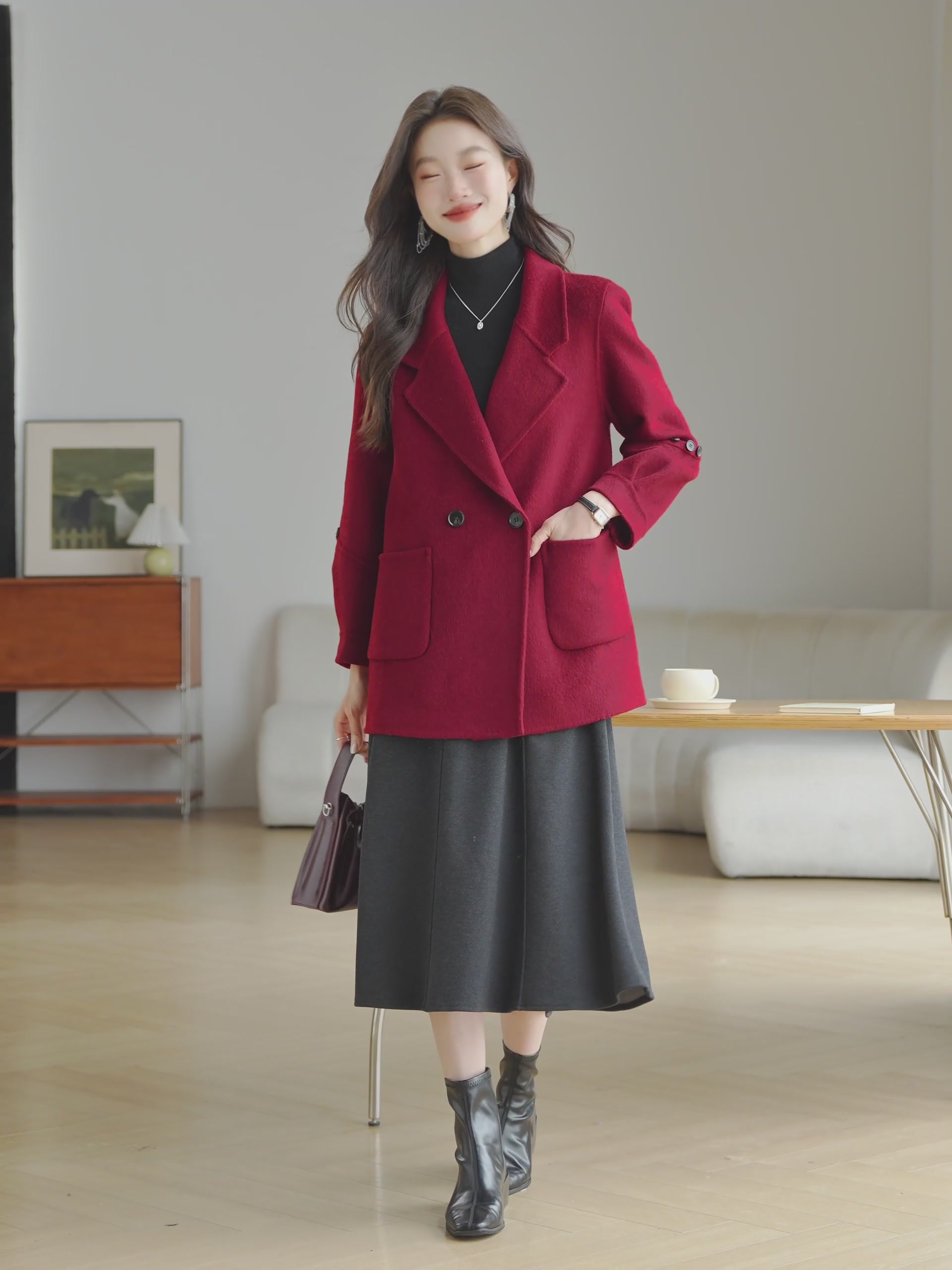 小个子必入！鲜诺双面呢羊毛大衣，韩版设计显高又保暖