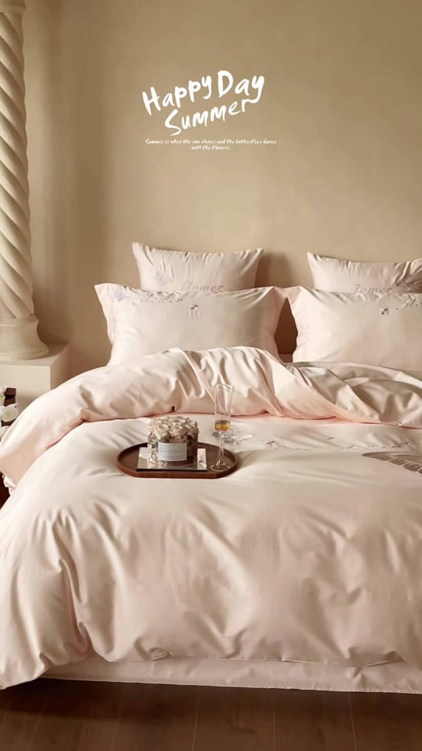 少女心爆棚！保睿利斯蝴蝶刺绣四件套，睡进浪漫花园的体验