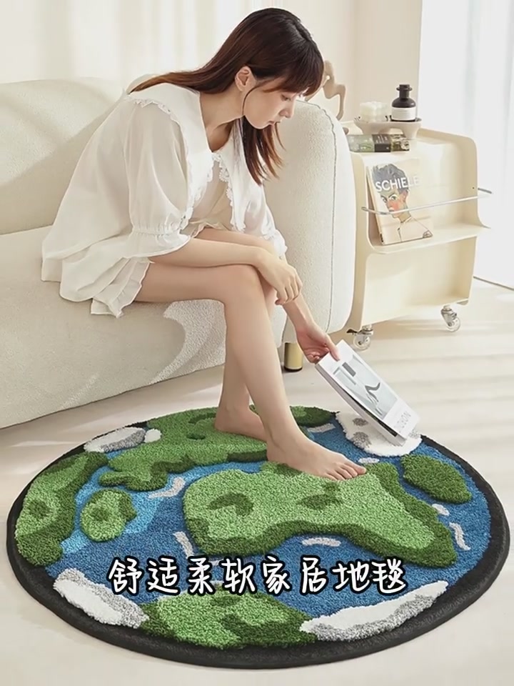 🌍地毯地球造型客厅茶几毯，绿色床边毯，可睡可坐，太治愈了！