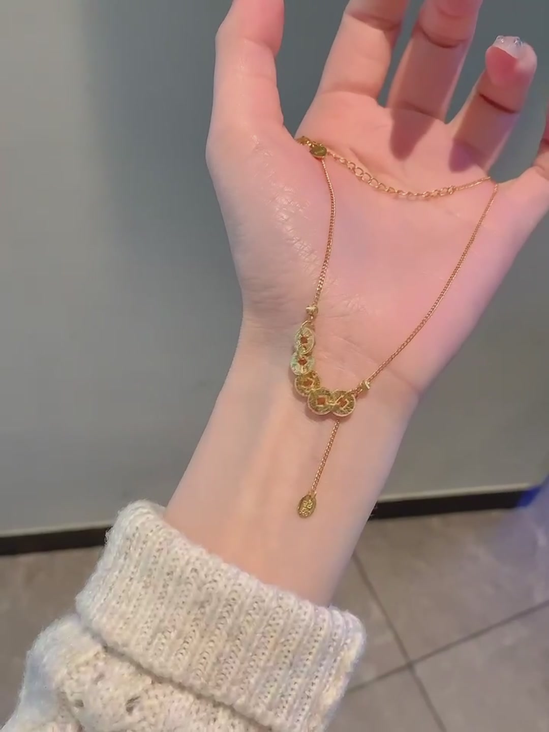 ✨金六福吉祥S925银碎冰冰钱币项链✨ 颈间纳福，财盈满满！