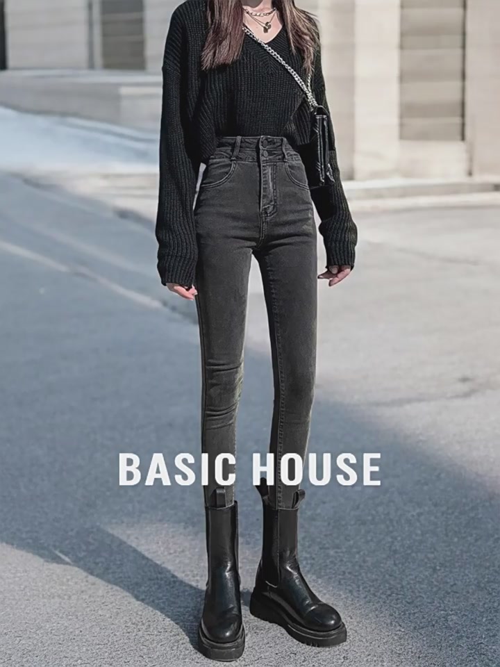 百家好BASICHOUSE高腰牛仔裤：弹力直筒修身小脚裤子的真实体验分享