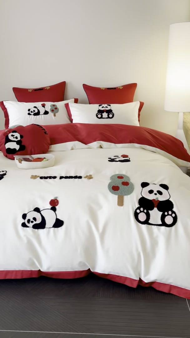 国风熊猫四件套，睡进竹林里的童话梦