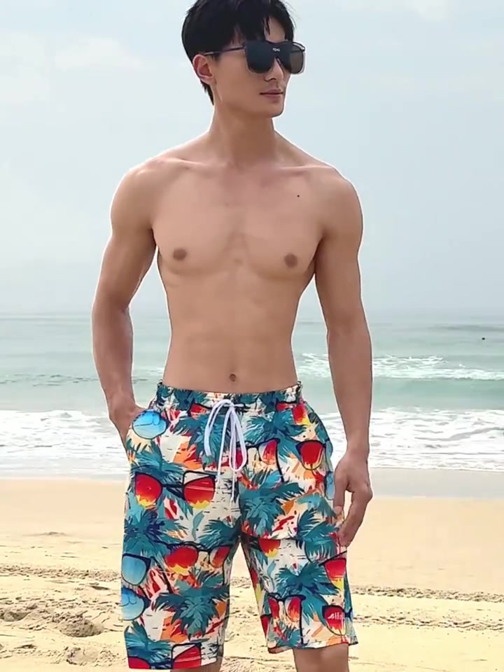 宜肤泳裤男款成人2025新款大码宽松海边度假速干五分沙滩游泳裤