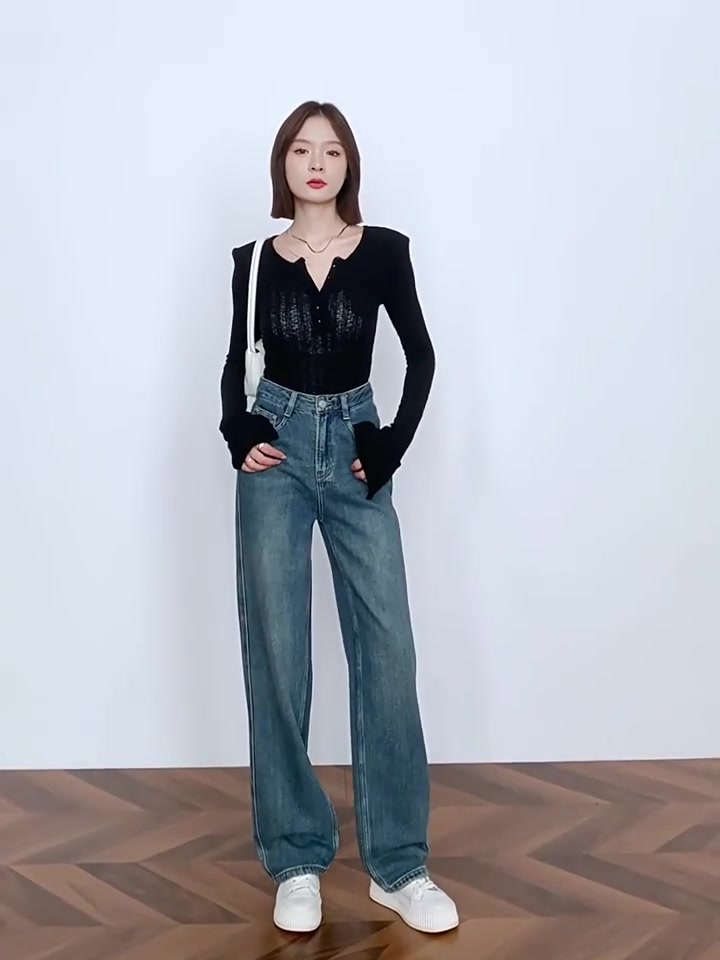 救命！这条阔腿牛仔裤也太显腿长了吧！