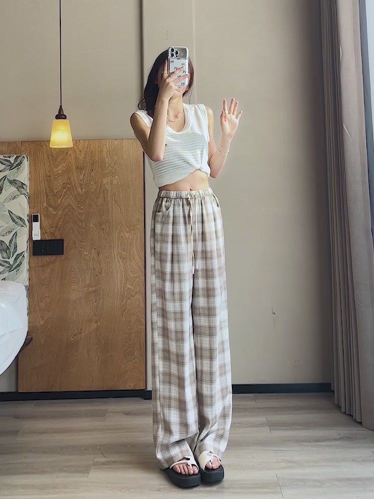 今芙格子裤，高腰阔腿显腿长，春秋必备！